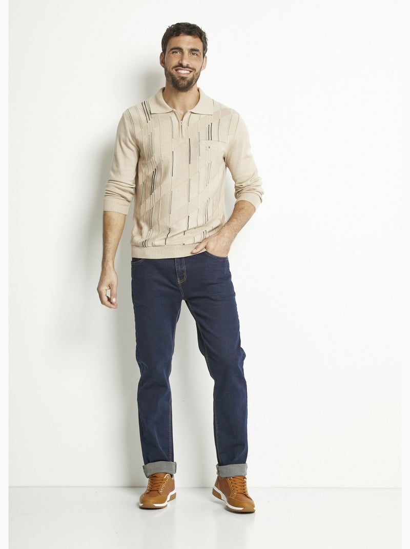 Suéter de cuello alto con cremallera y manga larga de algodón jacquard - Afibel Beige - Kiabi