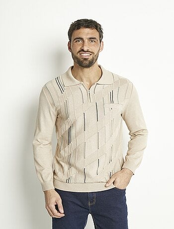 Suéter de cuello alto con cremallera y manga larga de algodón jacquard