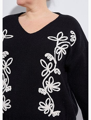Suéter de cuello en V con bordado floral - AFIBEL