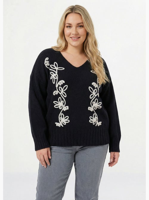 Suéter de cuello en V con bordado floral - AFIBEL - Kiabi
