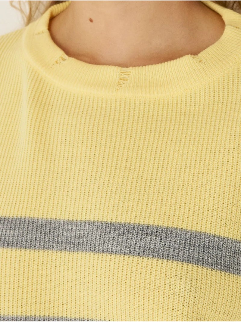 Suéter de cuello redondo a rayas Amarillo - Kiabi