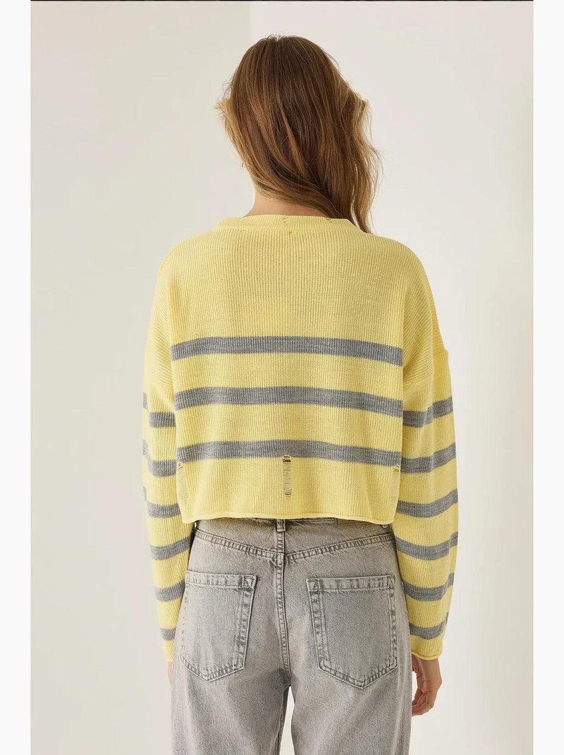 Suéter de cuello redondo a rayas hiccup Amarillo - Kiabi