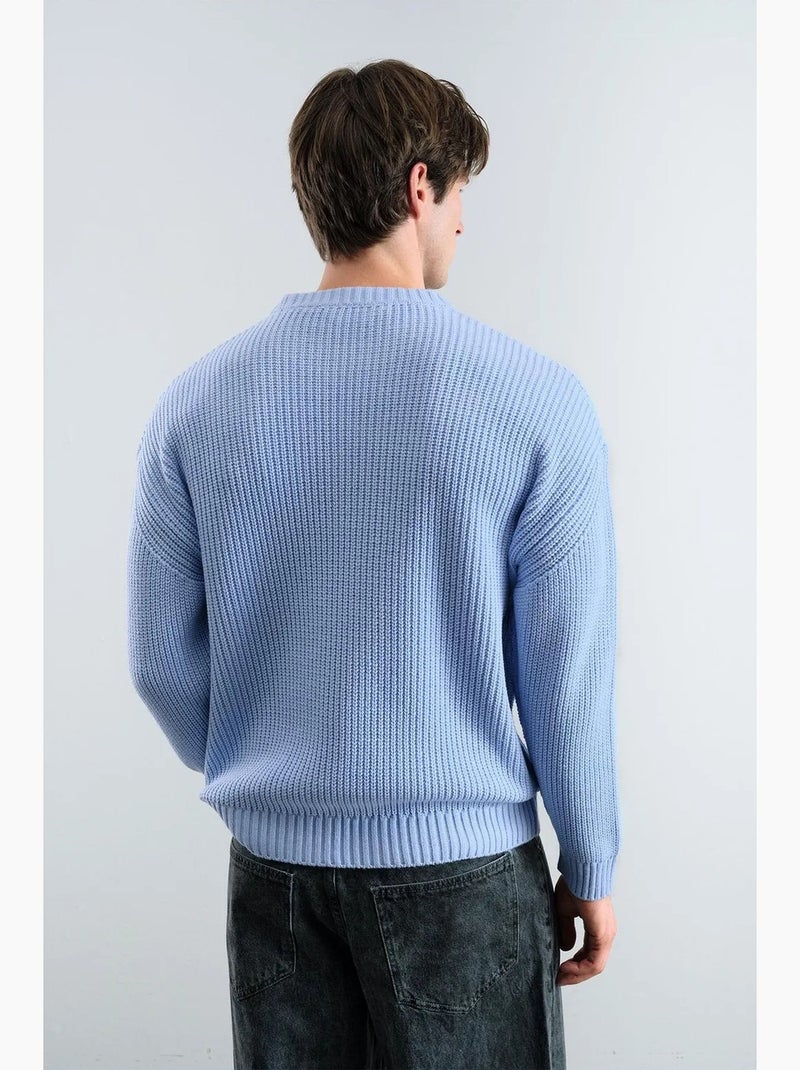 Suéter de cuello redondo acanalado de ajuste cómodo giesto Azul claro - Kiabi