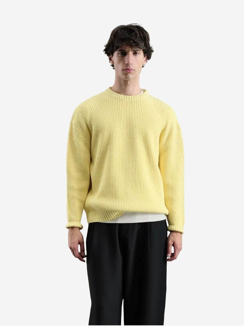 Suéter de cuello redondo acanalado grueso giesto Amarillo limón - Kiabi