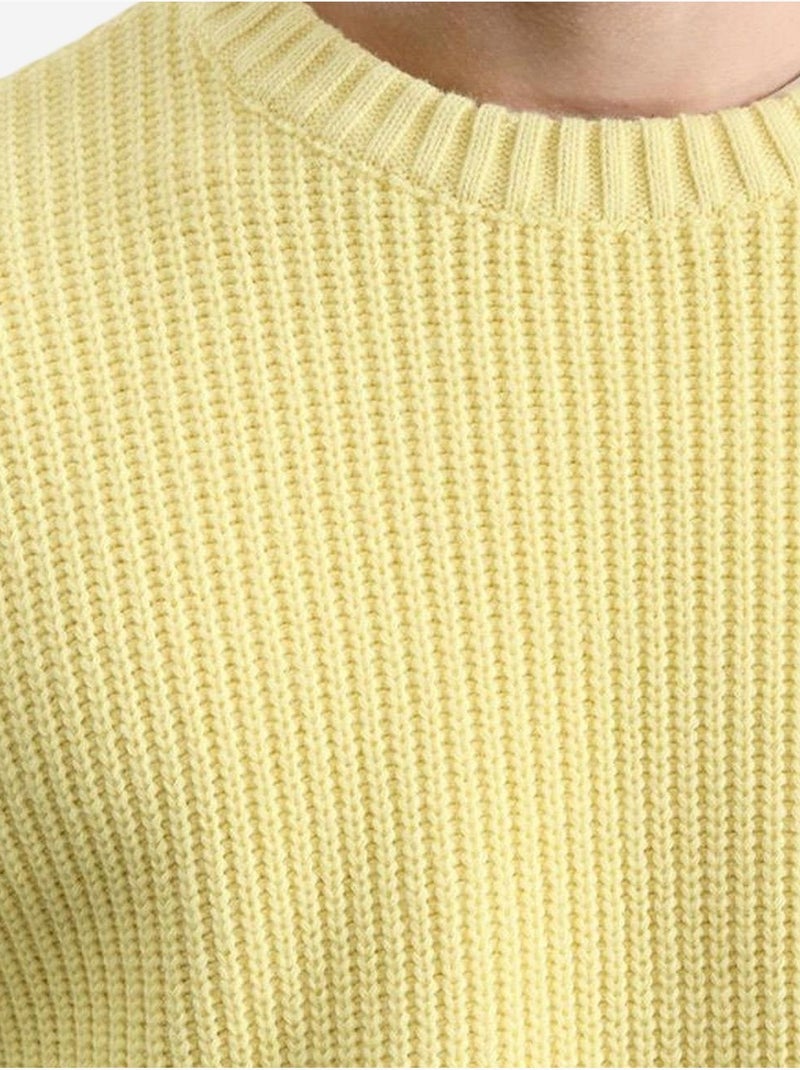 Suéter de cuello redondo acanalado grueso giesto Amarillo limón - Kiabi