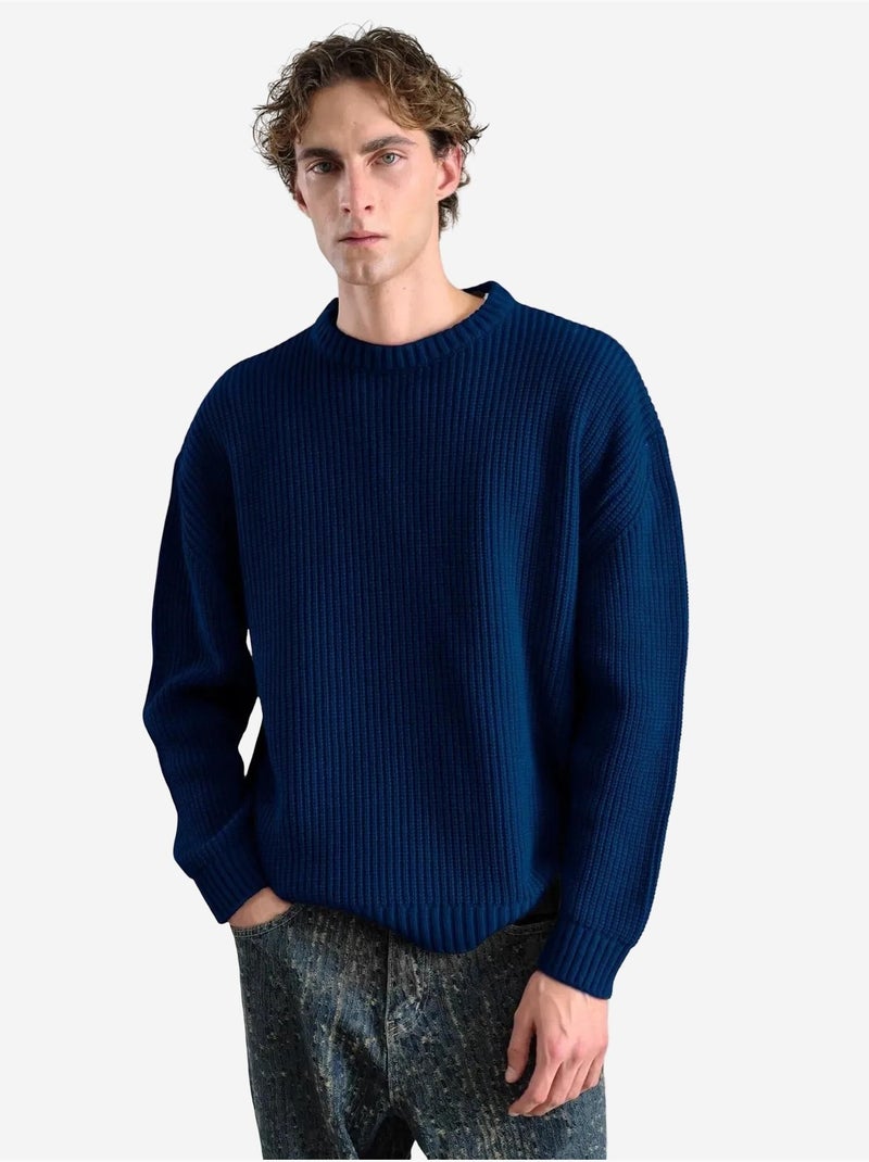 Suéter de cuello redondo acanalado para hombre giesto Azul marino - Kiabi