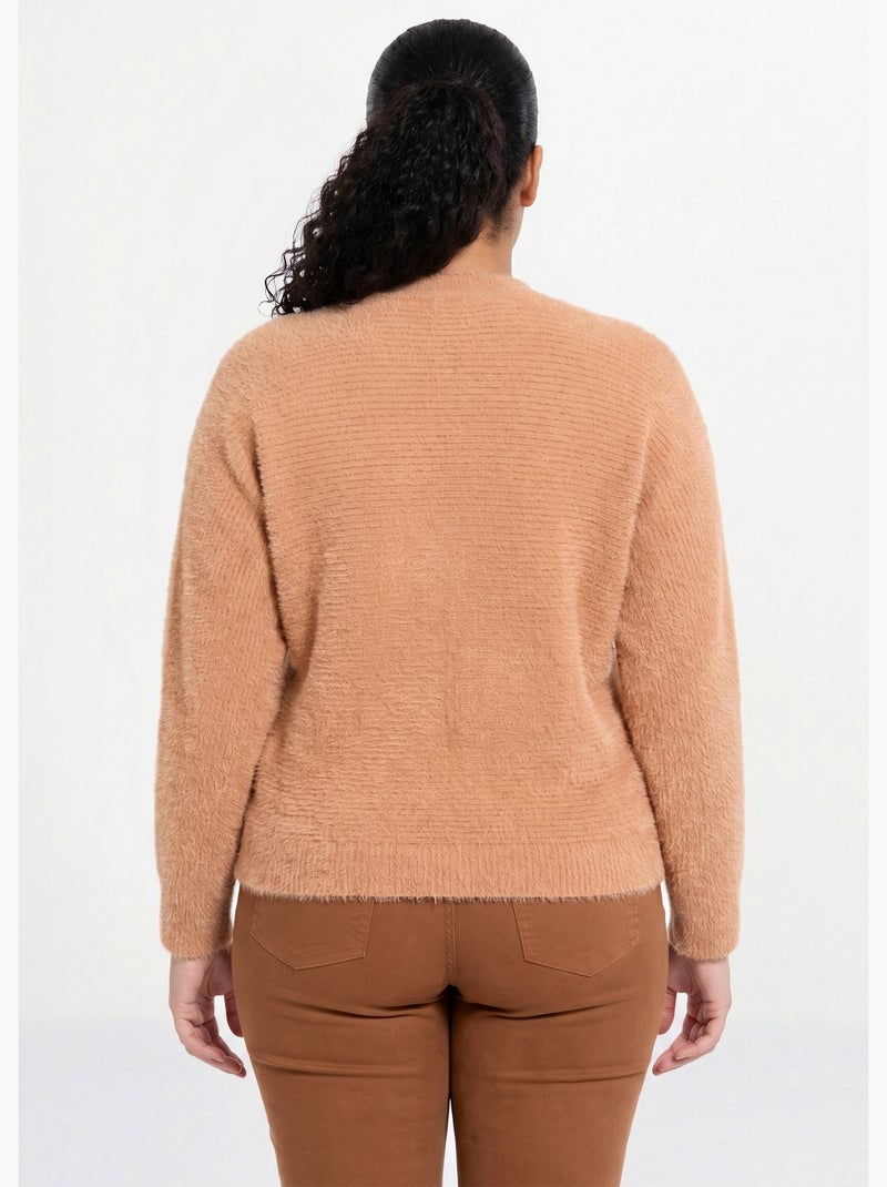 Suéter de cuello redondo acanalado sin sisas cuadradas - Afibel Camel - Kiabi