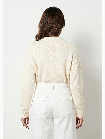 Suéter de cuello redondo con estampado de corazones a rayas y lana - AFIBEL