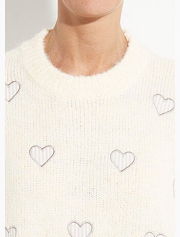 Suéter de cuello redondo con estampado de corazones a rayas y lana - AFIBEL