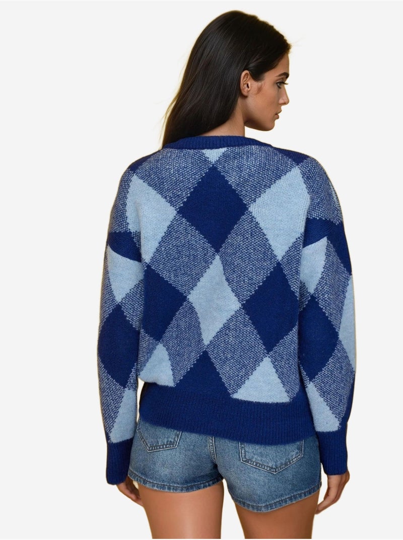 Suéter de cuello redondo con estampado de diamantes Azul claro - Kiabi