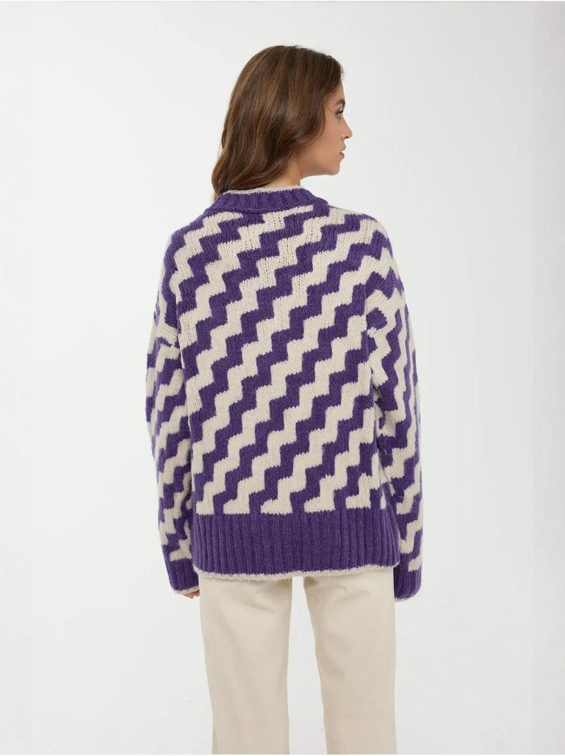 Suéter de cuello redondo con estampado en zigzag Azul - Kiabi