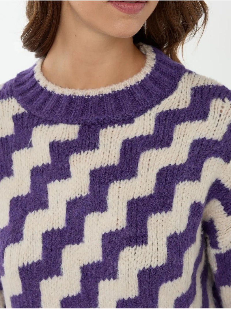 Suéter de cuello redondo con estampado en zigzag Azul - Kiabi