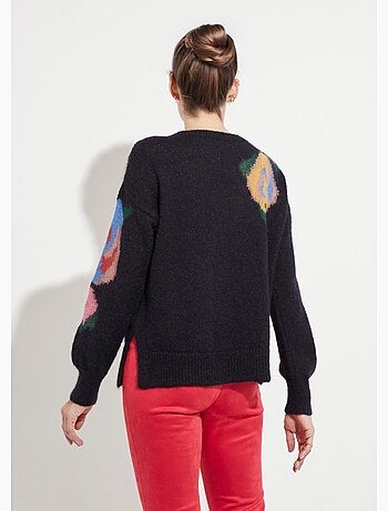 Suéter de cuello redondo con mohair jacquard floral - Afibel