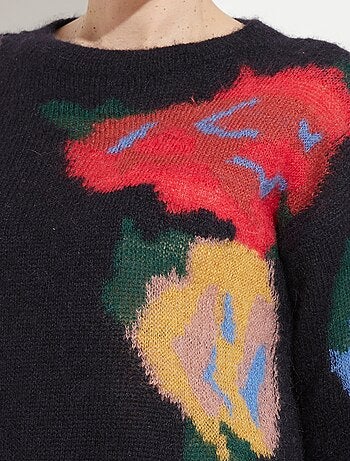 Suéter de cuello redondo con mohair jacquard floral - Afibel