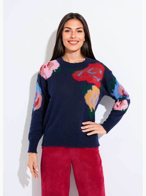 Suéter de cuello redondo con mohair jacquard floral - Afibel - Kiabi