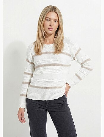 Suéter de cuello redondo con rayas suaves y punto elegante - Afibel