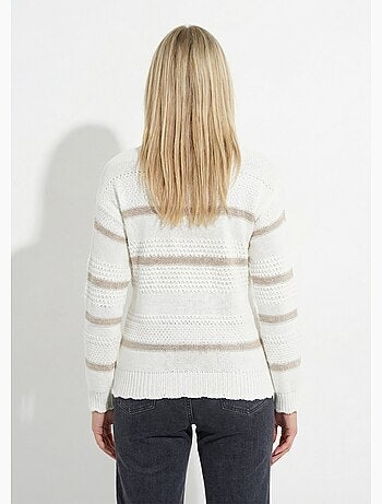 Suéter de cuello redondo con rayas suaves y punto elegante - Afibel