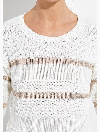 Suéter de cuello redondo con rayas suaves y punto elegante - Afibel