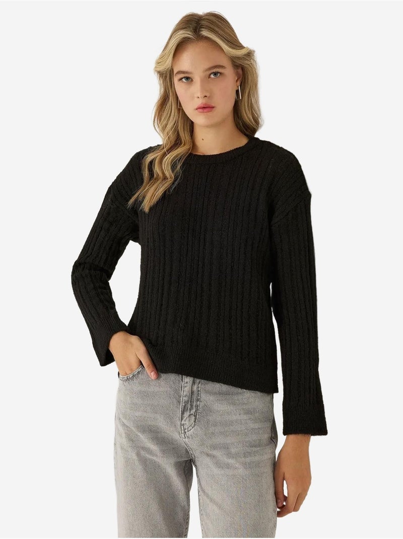Suéter de cuello redondo de corte relajado Negro - Kiabi