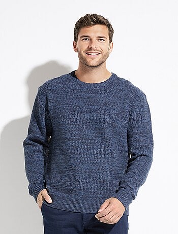 Suéter de cuello redondo de punto jaspeado de lana de manga larga - Afibel