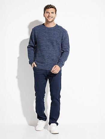 Suéter de cuello redondo de punto jaspeado de lana de manga larga - Afibel