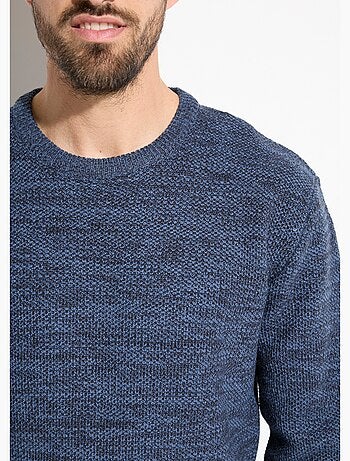 Suéter de cuello redondo de punto jaspeado de lana de manga larga - Afibel