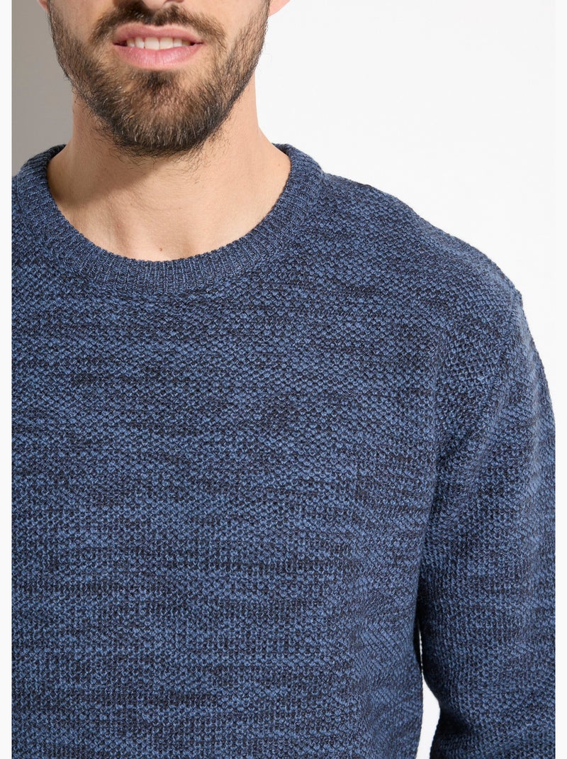 Suéter de cuello redondo de punto jaspeado de lana de manga larga - Afibel Azul - Kiabi