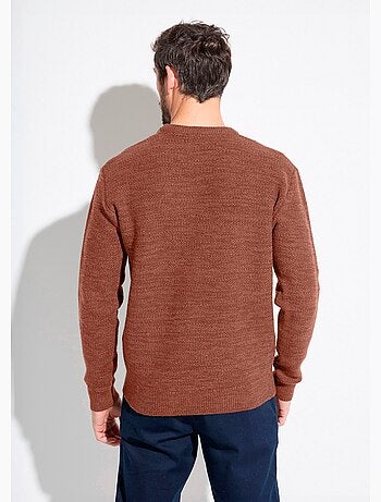 Suéter de cuello redondo de punto jaspeado de lana de manga larga - Afibel