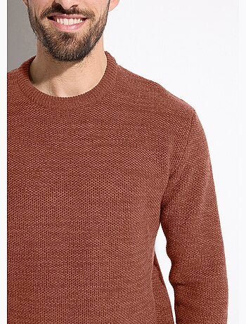 Suéter de cuello redondo de punto jaspeado de lana de manga larga - Afibel