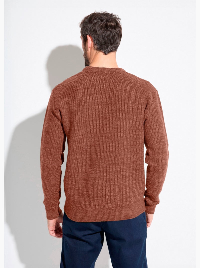 Suéter de cuello redondo de punto jaspeado de lana de manga larga - Afibel Ladrillo - Kiabi