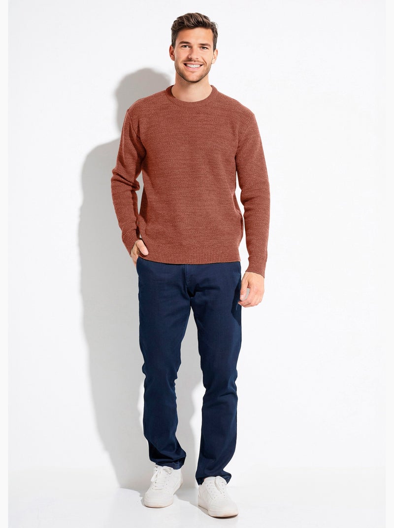 Suéter de cuello redondo de punto jaspeado de lana de manga larga - Afibel Ladrillo - Kiabi