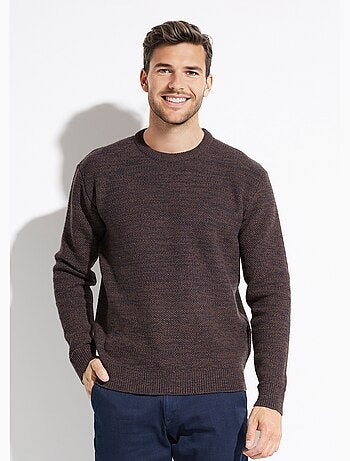 Suéter de cuello redondo de punto jaspeado de lana de manga larga - Afibel