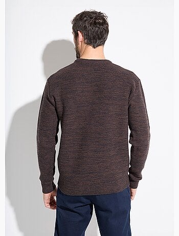 Suéter de cuello redondo de punto jaspeado de lana de manga larga - Afibel