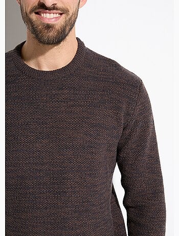 Suéter de cuello redondo de punto jaspeado de lana de manga larga - Afibel