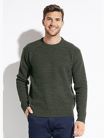 Suéter de cuello redondo de punto jaspeado de lana de manga larga - Afibel