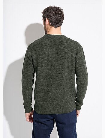 Suéter de cuello redondo de punto jaspeado de lana de manga larga - Afibel