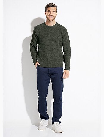 Suéter de cuello redondo de punto jaspeado de lana de manga larga - Afibel