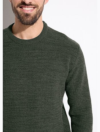 Suéter de cuello redondo de punto jaspeado de lana de manga larga - Afibel