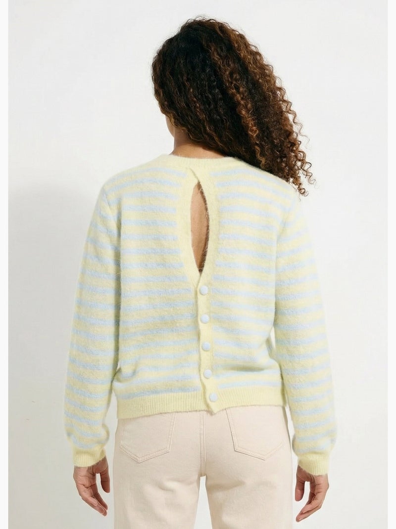 Suéter de lana a rayas con espalda abotonada - AFIBEL Azul Amarillo - Kiabi