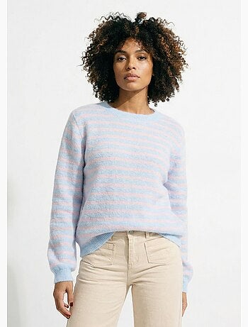 Suéter de lana a rayas con espalda abotonada - AFIBEL