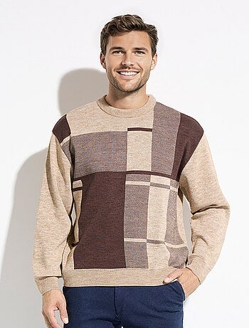 Suéter de lana de manga larga con cuello redondo y jacquard - Afibel