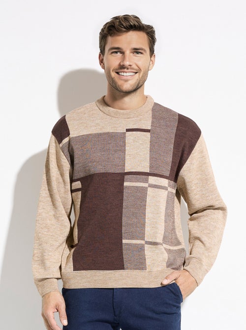 Suéter de lana de manga larga con cuello redondo y jacquard - Afibel - Kiabi