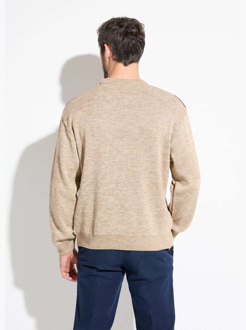 Suéter de lana de manga larga con cuello redondo y jacquard - Afibel Beige - Kiabi