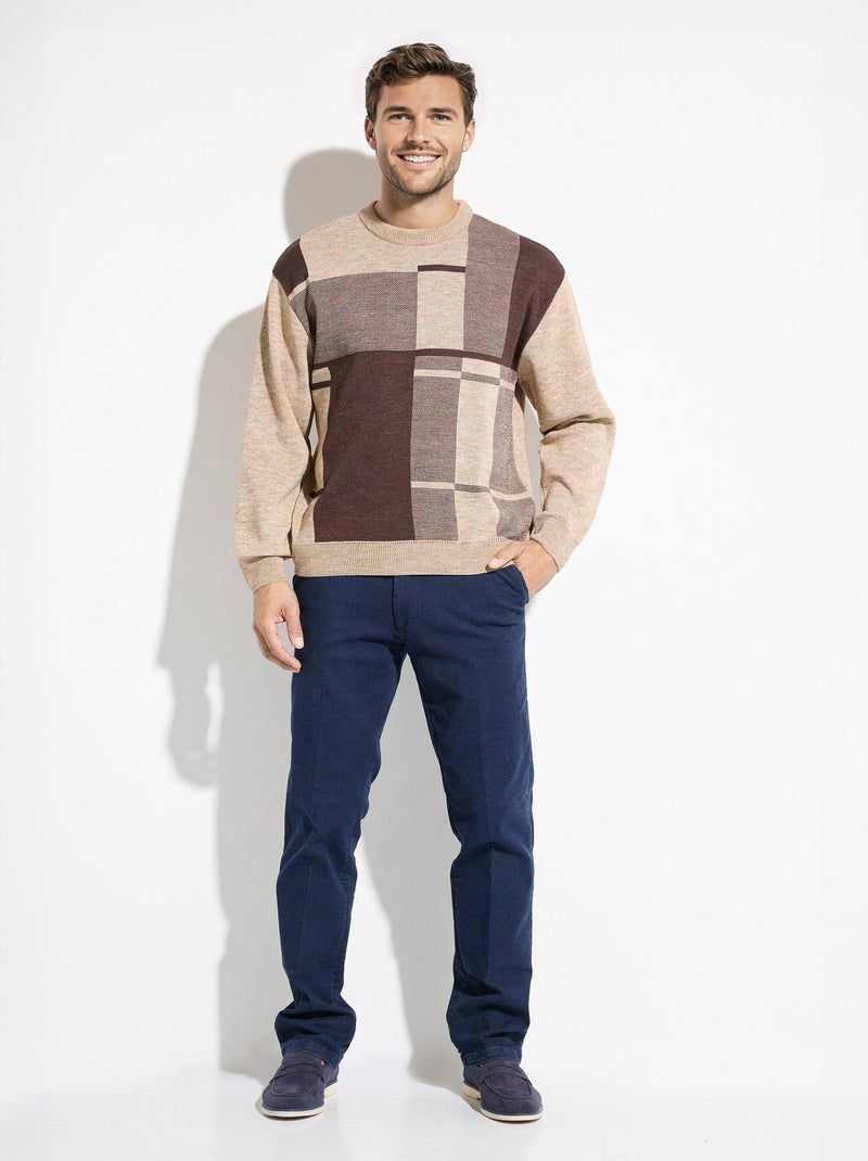 Suéter de lana de manga larga con cuello redondo y jacquard - Afibel Beige - Kiabi