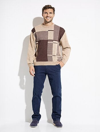 Suéter de lana de manga larga con cuello redondo y jacquard