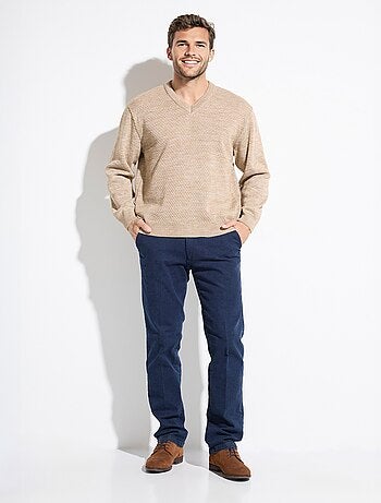 Suéter de lana de punto elegante con cuello en V y mangas largas. - Afibel