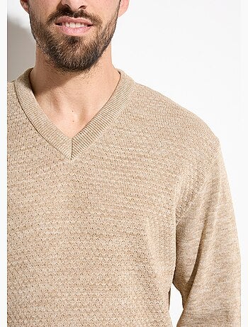 Suéter de lana de punto elegante con cuello en V y mangas largas. - Afibel