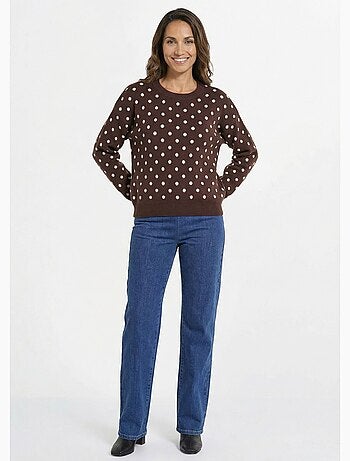 Suéter de lunares con cuello redondo, punto jacquard - AFIBEL