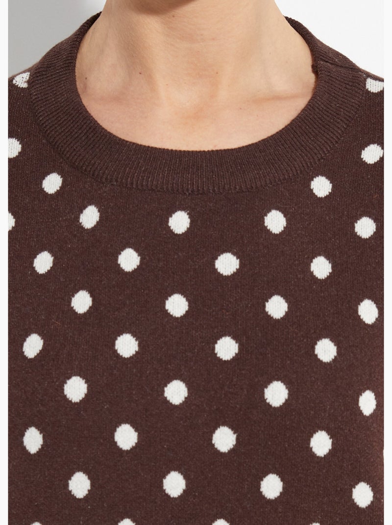 Suéter de lunares con cuello redondo, punto jacquard - AFIBEL Marrón chocolate - Kiabi