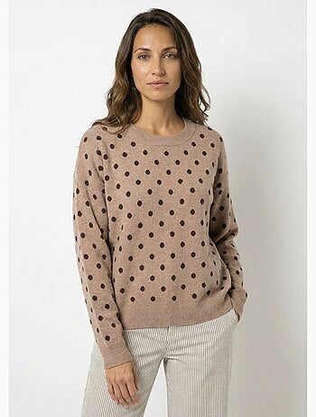 Suéter de lunares con cuello redondo, punto jacquard - AFIBEL